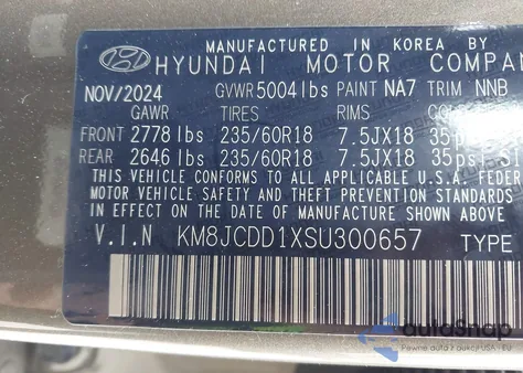 2025 Hyundai Tucson Hybrid Sel Convenience z USA, uszkodzony, nr VIN KM8JCDD1XSU300657